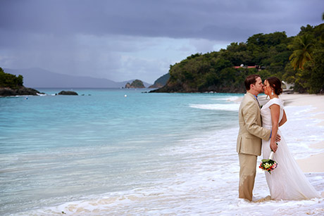 Virgin Islands wedding couple at Trunk Bay, St. John USVI